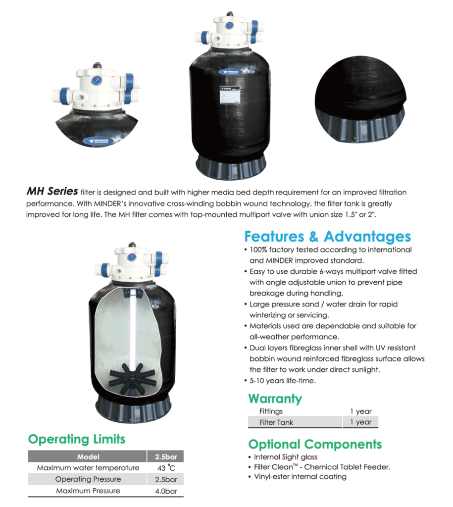 ถังกรองสระว่ายน้ำ MH SERIES TOP MOUNTED DEEP BED FILTER MINDER ...