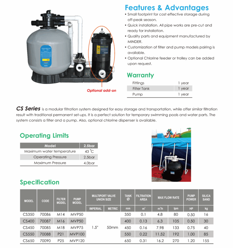 เซตอุปกรณ์ระบบสระน้ำ CS SERIES FILTRATION SYSTEM - PoolvarinPlus